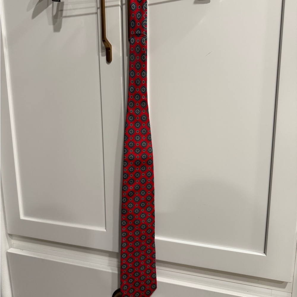 Christian Dior Red and Blue Geometric Tie - Picture 3 of 7